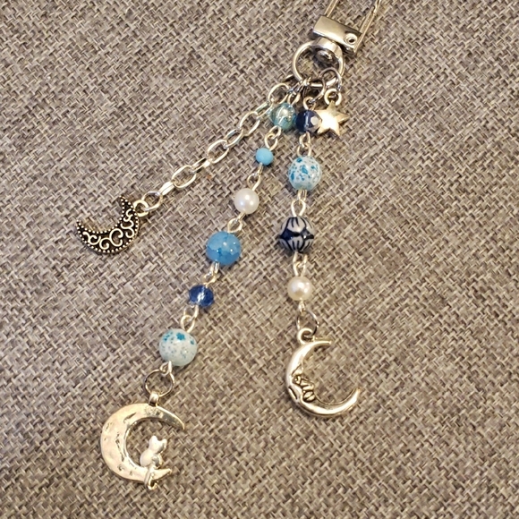 Silver and Blue Celestial Keychain Bag Charm - Picture 4 of 5